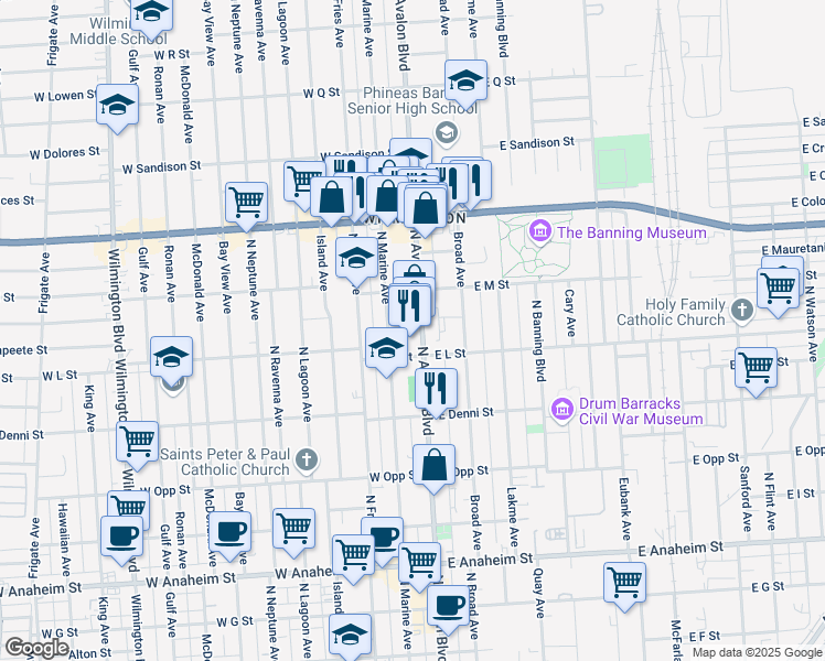 map of restaurants, bars, coffee shops, grocery stores, and more near 1227 N Avalon Blvd in Los Angeles
