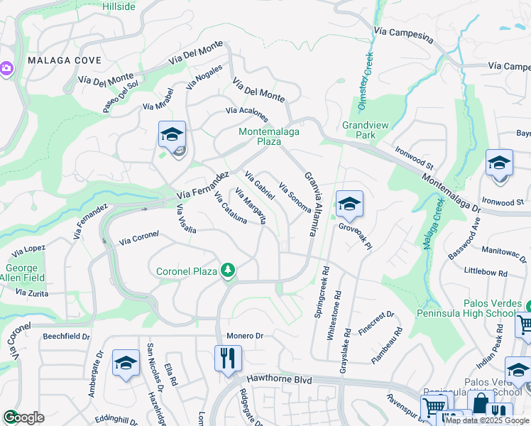 map of restaurants, bars, coffee shops, grocery stores, and more near 1340 Vía Margarita in Palos Verdes Estates