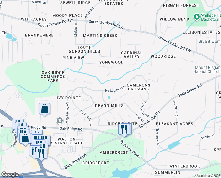 map of restaurants, bars, coffee shops, grocery stores, and more near 6787 Ivy Log Drive Southwest in Austell