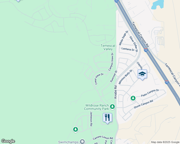 map of restaurants, bars, coffee shops, grocery stores, and more near 22925 Copper Ridge Drive in Corona