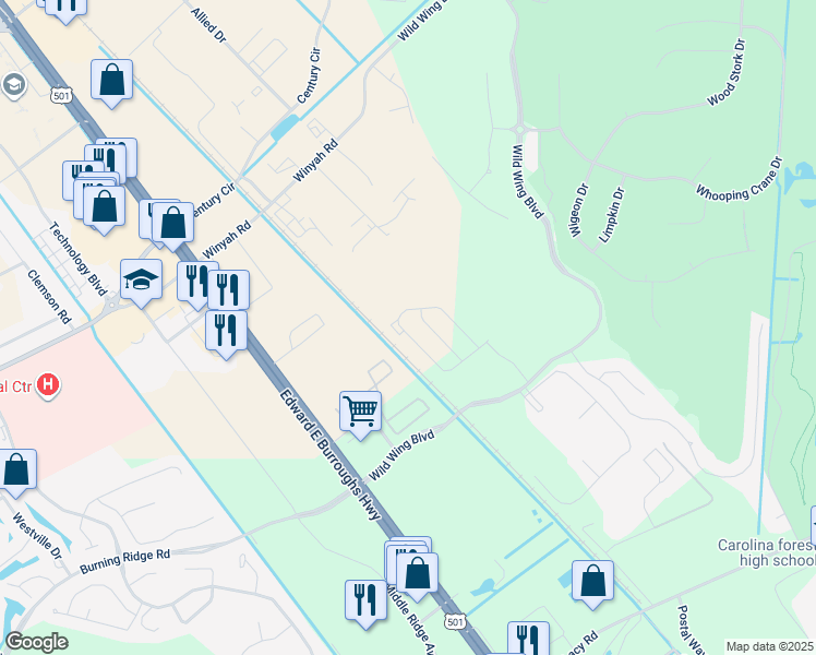 map of restaurants, bars, coffee shops, grocery stores, and more near 1109 Fairway Lane in Conway