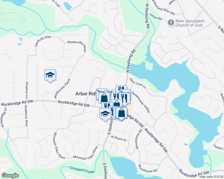 map of restaurants, bars, coffee shops, grocery stores, and more near 427 Janie Way in Stone Mountain