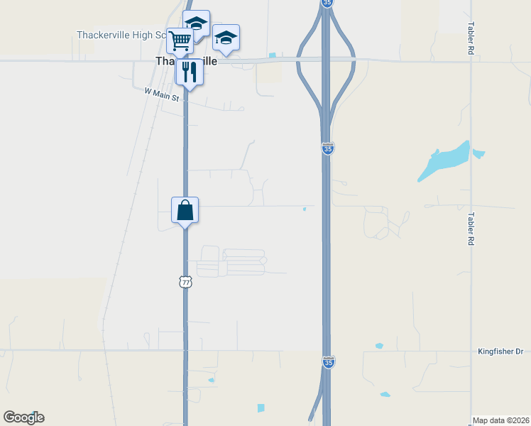 map of restaurants, bars, coffee shops, grocery stores, and more near 11725 King View Street in Thackerville