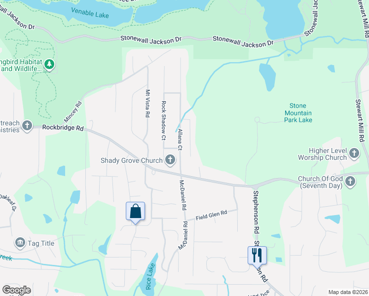 map of restaurants, bars, coffee shops, grocery stores, and more near 471 Allana Court in Stone Mountain
