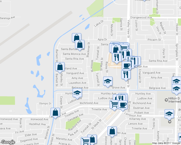 map of restaurants, bars, coffee shops, grocery stores, and more near 12061 Winton Street in Garden Grove