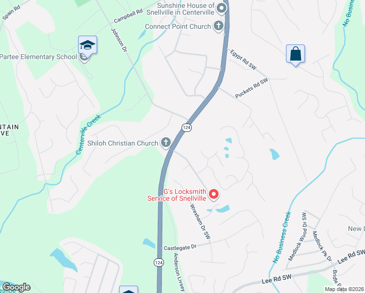 map of restaurants, bars, coffee shops, grocery stores, and more near 3940 Centerville Highway in Snellville