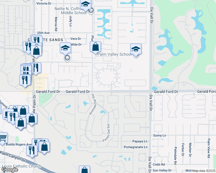 map of restaurants, bars, coffee shops, grocery stores, and more near 35981 Novio Court in Rancho Mirage