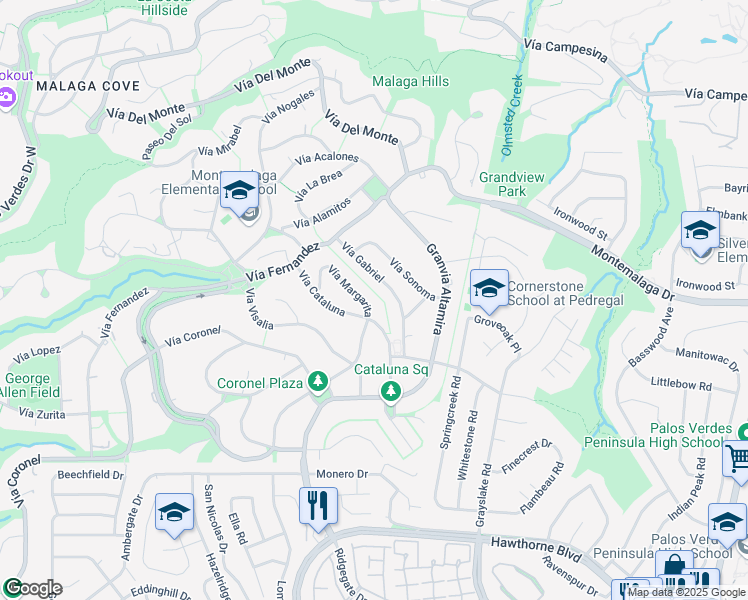 map of restaurants, bars, coffee shops, grocery stores, and more near 1340 Vía Margarita in Palos Verdes Estates