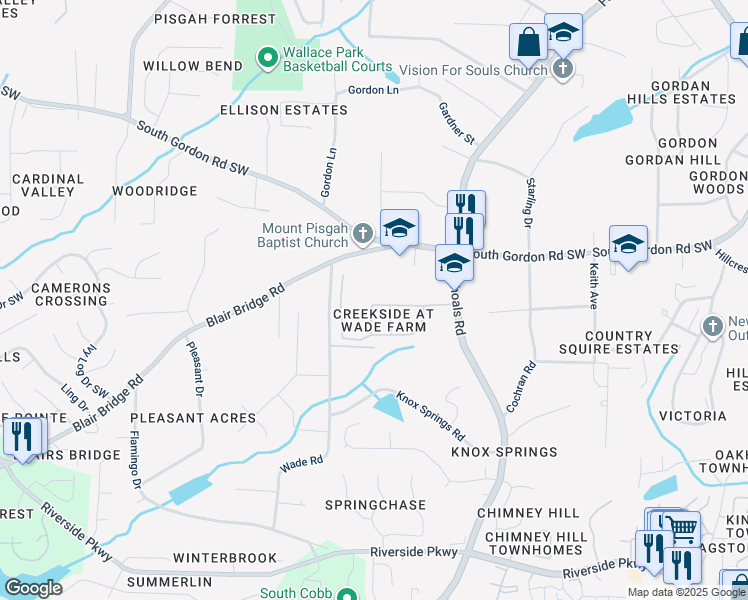 map of restaurants, bars, coffee shops, grocery stores, and more near 808 Wade Farm Drive in Austell