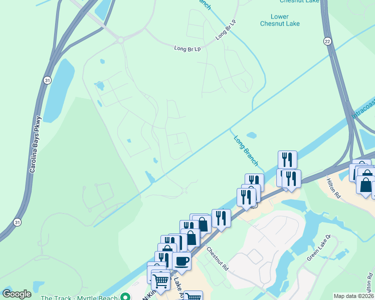 map of restaurants, bars, coffee shops, grocery stores, and more near 6847 Long Bay Road in Longs