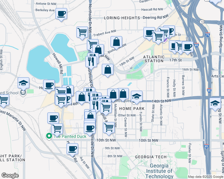 map of restaurants, bars, coffee shops, grocery stores, and more near 470 16th Street Northwest in Atlanta