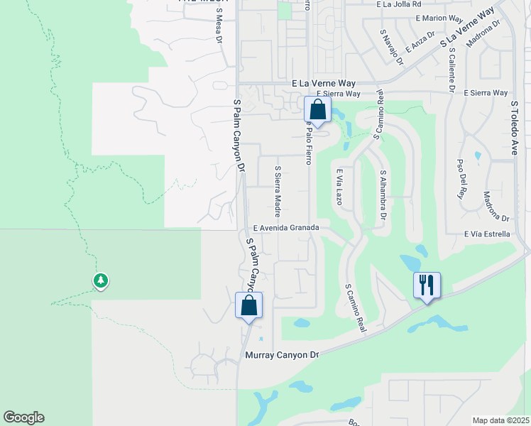 map of restaurants, bars, coffee shops, grocery stores, and more near 245 Toro Circle in Palm Springs