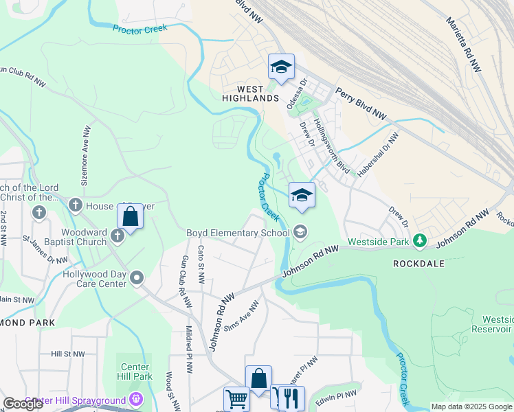 map of restaurants, bars, coffee shops, grocery stores, and more near 1981 Jones Avenue Northwest in Atlanta