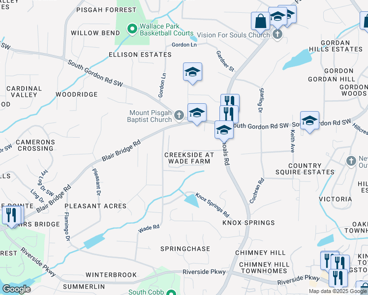 map of restaurants, bars, coffee shops, grocery stores, and more near 808 Wade Farm Drive in Austell