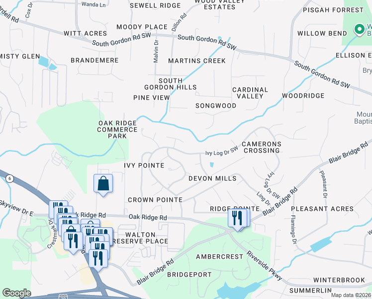 map of restaurants, bars, coffee shops, grocery stores, and more near 1501 Pine Log Place in Austell