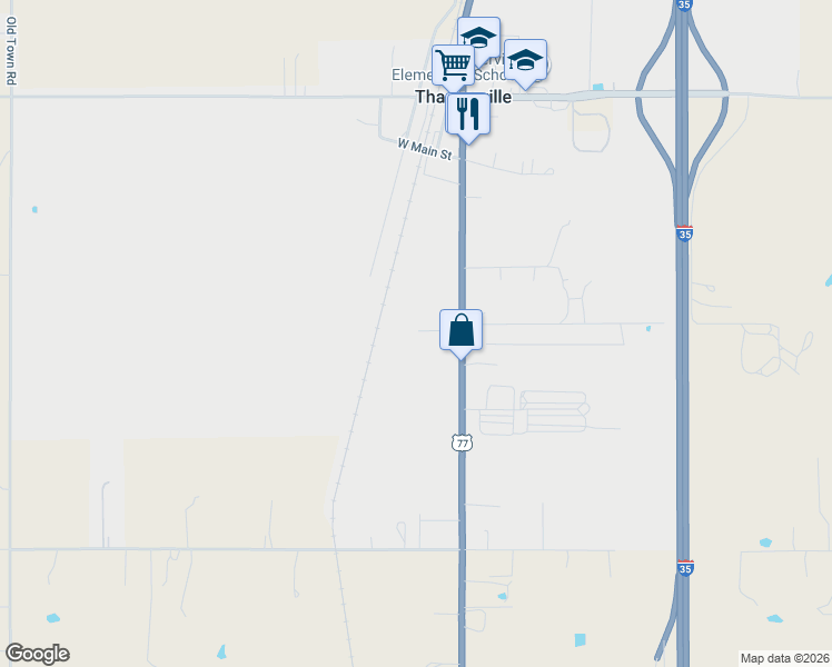 map of restaurants, bars, coffee shops, grocery stores, and more near 19508 U.S. 77 in Thackerville