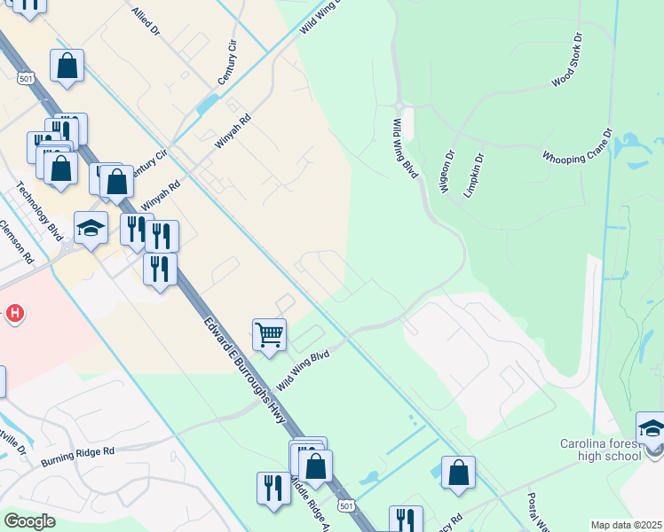 map of restaurants, bars, coffee shops, grocery stores, and more near 1032 Tee Shot Drive in Conway