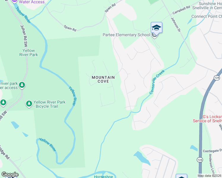 map of restaurants, bars, coffee shops, grocery stores, and more near 4600 Tim's Place in Snellville