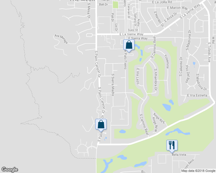 map of restaurants, bars, coffee shops, grocery stores, and more near 245 Toro Circle in Palm Springs