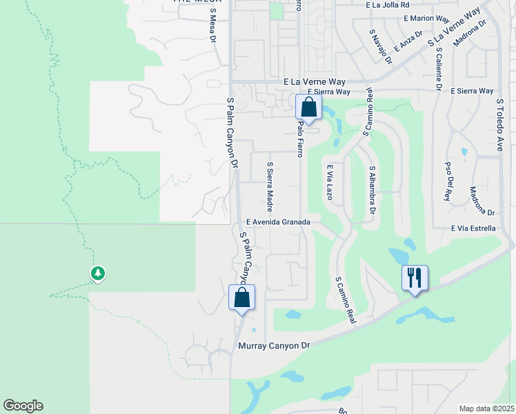 map of restaurants, bars, coffee shops, grocery stores, and more near 245 Toro Circle in Palm Springs