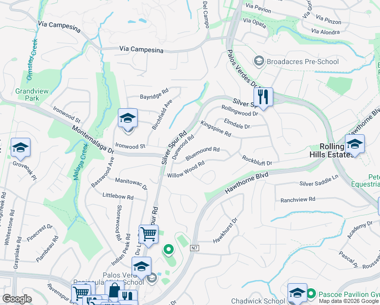 map of restaurants, bars, coffee shops, grocery stores, and more near 5212 Bluemound Road in Rolling Hills Estates