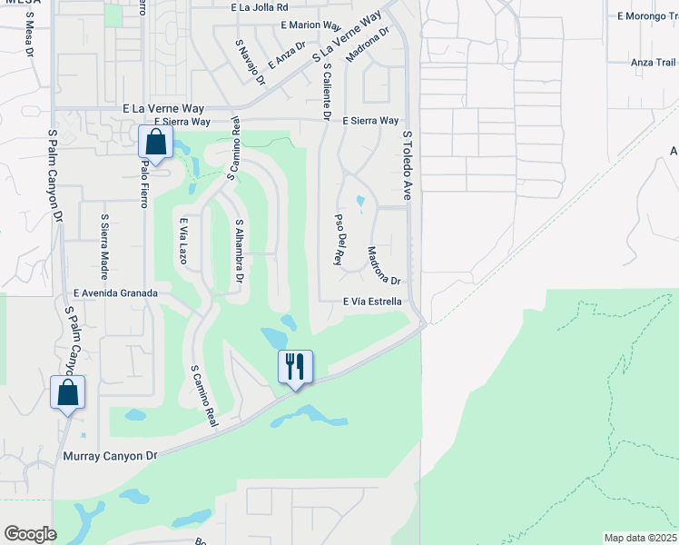 map of restaurants, bars, coffee shops, grocery stores, and more near 2461 Playa Circle in Palm Springs