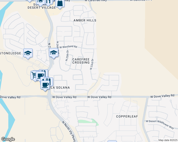 map of restaurants, bars, coffee shops, grocery stores, and more near 33402 North 23rd Drive in Phoenix