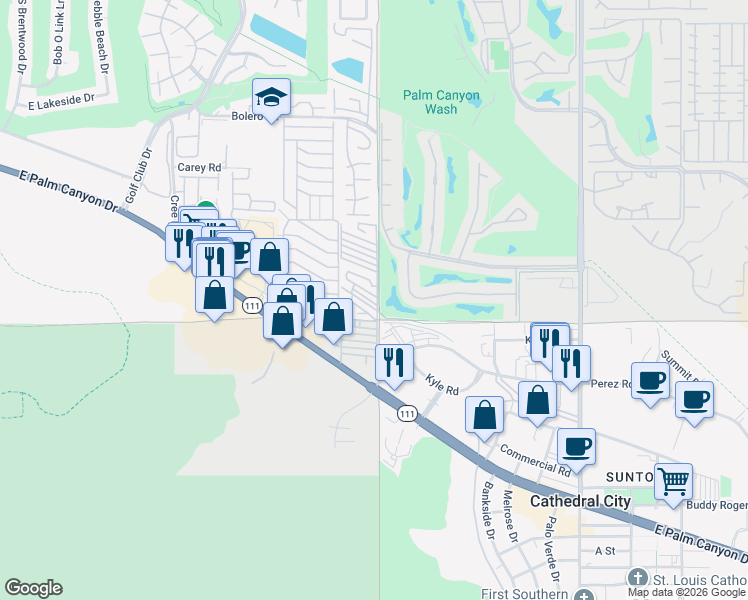 map of restaurants, bars, coffee shops, grocery stores, and more near 7 Lincoln Avenue in Palm Springs