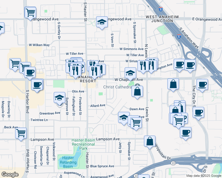 map of restaurants, bars, coffee shops, grocery stores, and more near 12071 Laguna Street in Garden Grove