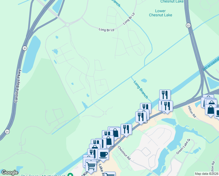 map of restaurants, bars, coffee shops, grocery stores, and more near 6847 Long Bay Road in Longs