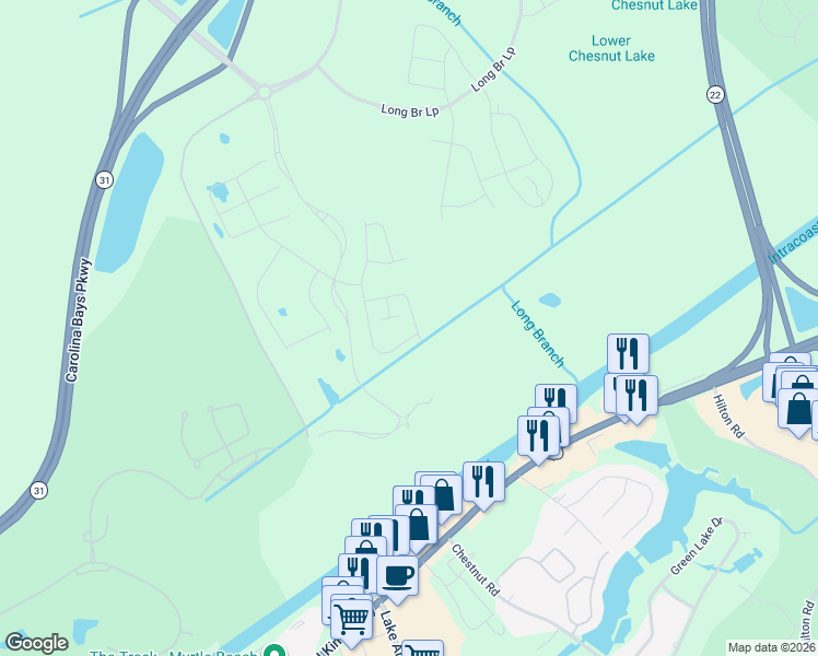 map of restaurants, bars, coffee shops, grocery stores, and more near 6847 Long Bay Road in Longs