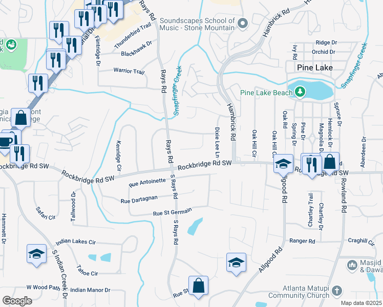 map of restaurants, bars, coffee shops, grocery stores, and more near 4227 Cheryl Ann Court in Stone Mountain