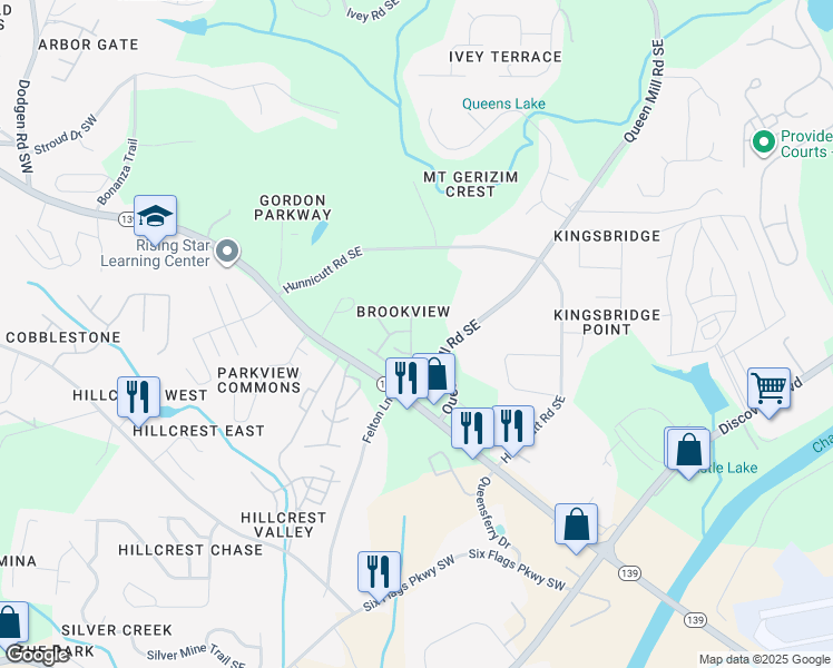 map of restaurants, bars, coffee shops, grocery stores, and more near 6885 Slate Stone Way Southeast in Mableton