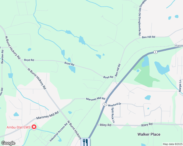 map of restaurants, bars, coffee shops, grocery stores, and more near 703 Buttonwood Court in Douglasville