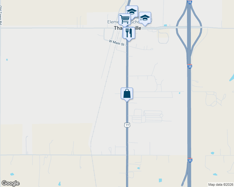 map of restaurants, bars, coffee shops, grocery stores, and more near 19508 U.S. 77 in Thackerville