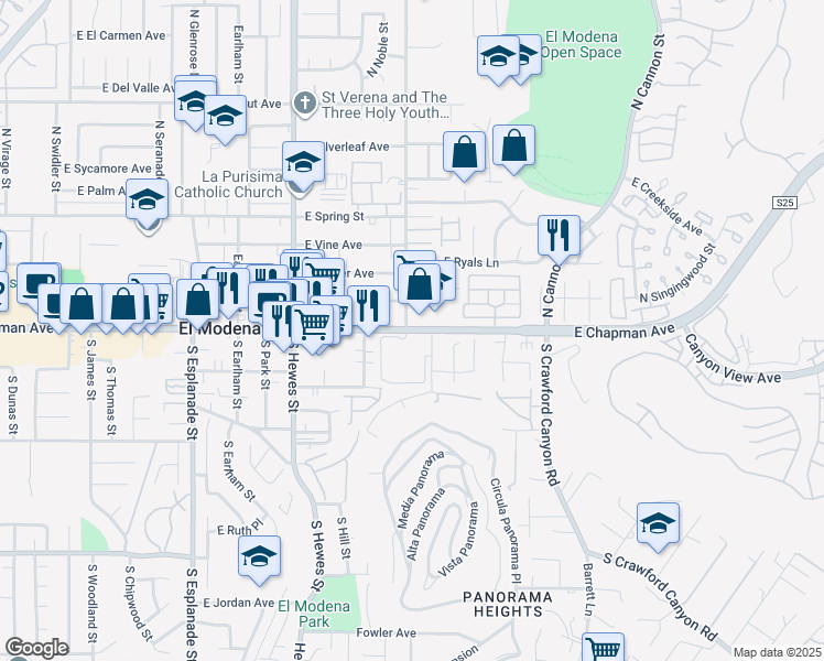 map of restaurants, bars, coffee shops, grocery stores, and more near in Orange