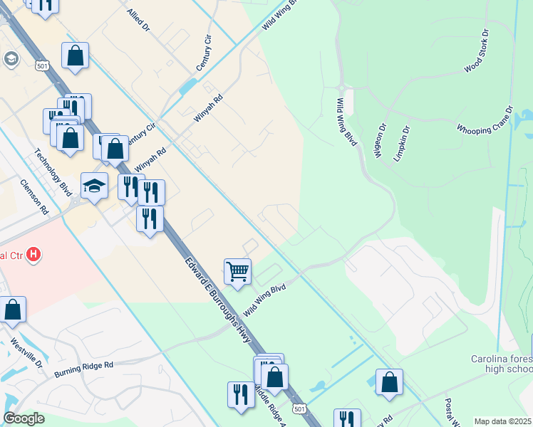 map of restaurants, bars, coffee shops, grocery stores, and more near 1039 Tee Shot Drive in Conway