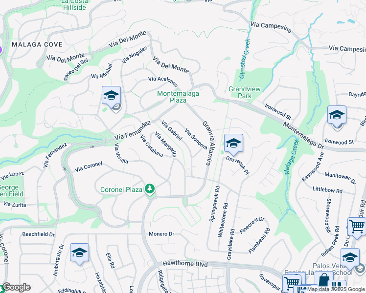 map of restaurants, bars, coffee shops, grocery stores, and more near 1325 Vía Gabriel in Palos Verdes Estates