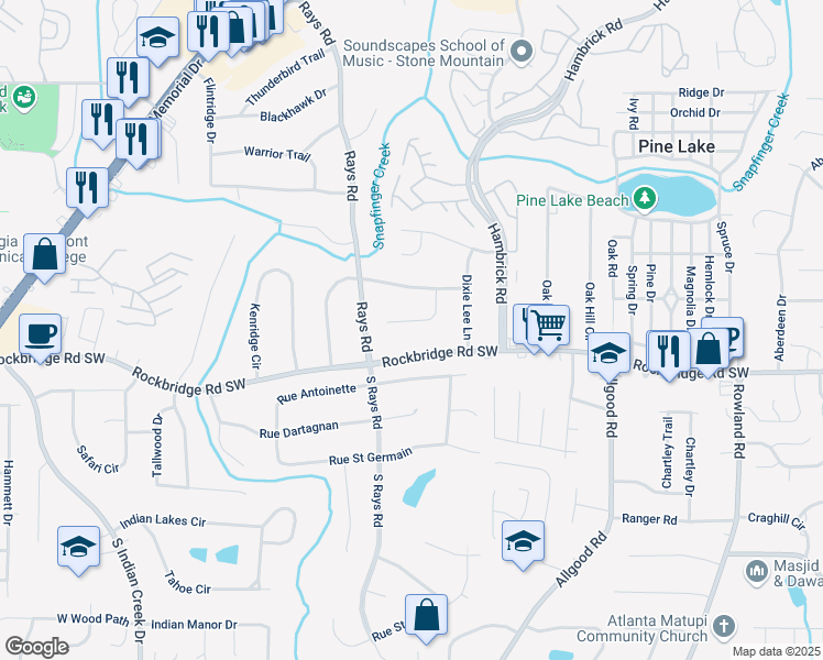 map of restaurants, bars, coffee shops, grocery stores, and more near 4227 Cheryl Ann Court in Stone Mountain