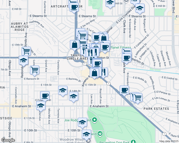 map of restaurants, bars, coffee shops, grocery stores, and more near in Long Beach