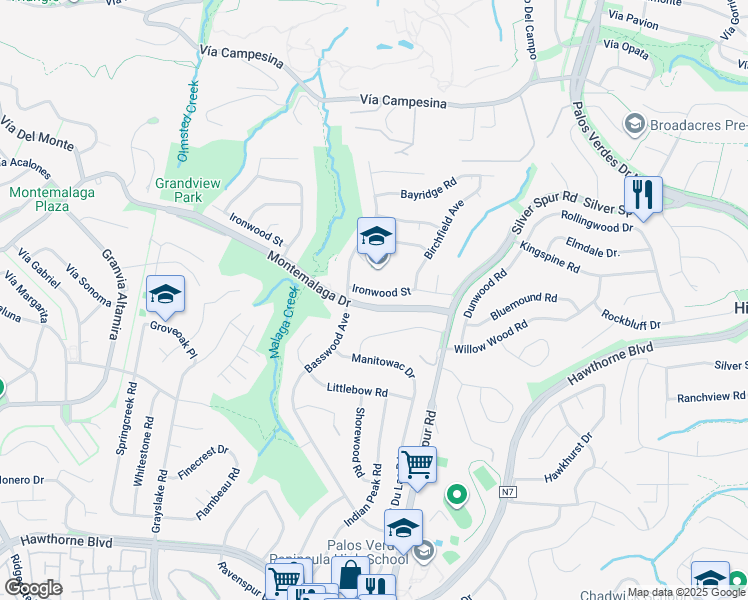 map of restaurants, bars, coffee shops, grocery stores, and more near 5508 Ironwood Street in Rancho Palos Verdes