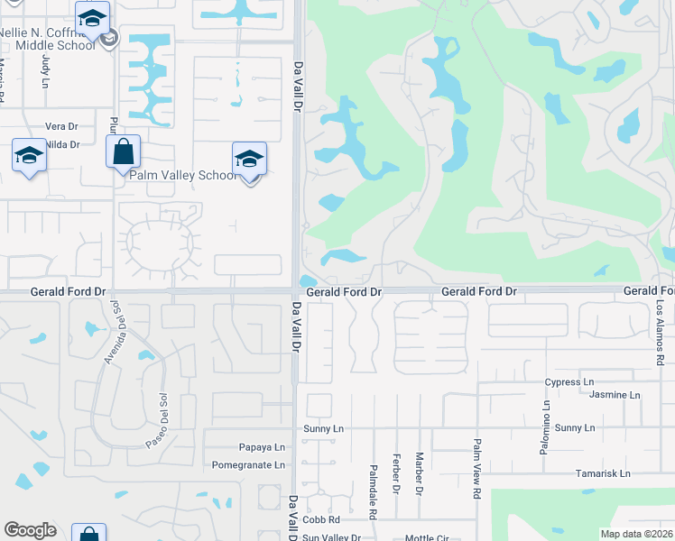 map of restaurants, bars, coffee shops, grocery stores, and more near 138 Desert West Drive in Rancho Mirage
