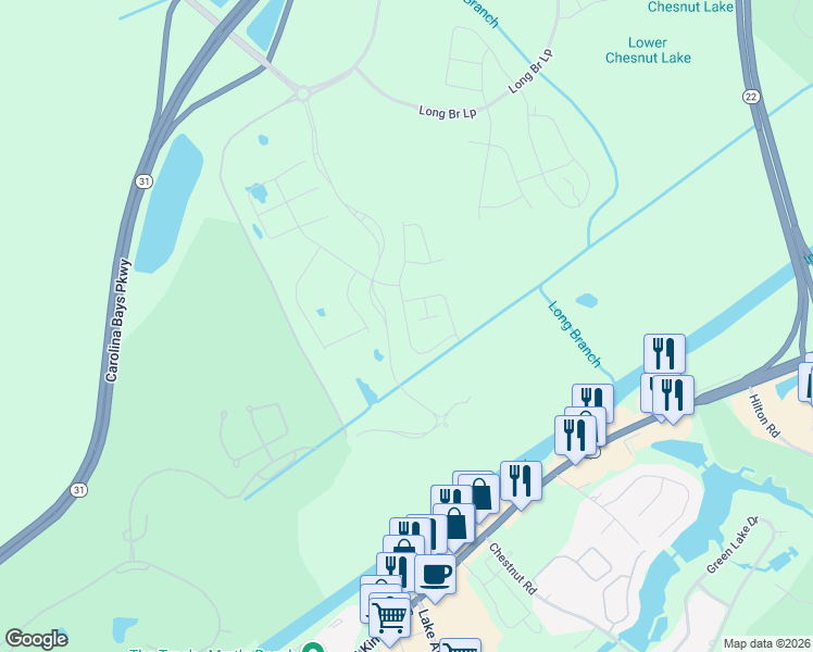 map of restaurants, bars, coffee shops, grocery stores, and more near 6510-6848 Water Tower Road in Longs