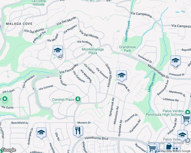 map of restaurants, bars, coffee shops, grocery stores, and more near 1325 Vía Gabriel in Palos Verdes Estates