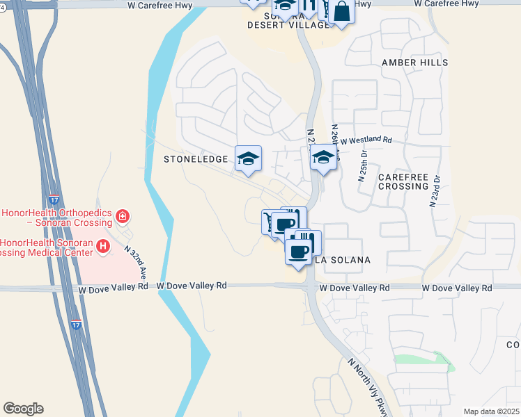 map of restaurants, bars, coffee shops, grocery stores, and more near 33500 North North Valley Parkway in Phoenix