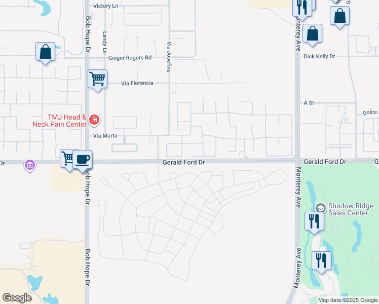 map of restaurants, bars, coffee shops, grocery stores, and more near 24 Bollinger Road in Rancho Mirage
