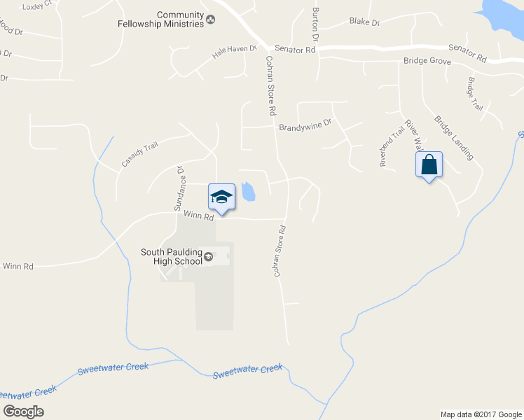 map of restaurants, bars, coffee shops, grocery stores, and more near 1515 Winn Road in Douglasville