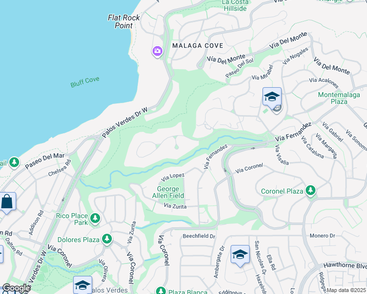map of restaurants, bars, coffee shops, grocery stores, and more near 984 La Cresta Place in Palos Verdes Estates