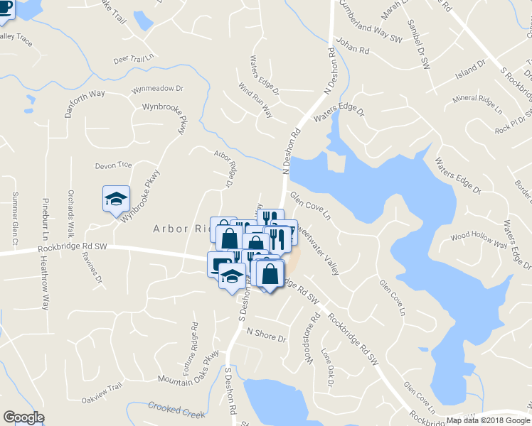 map of restaurants, bars, coffee shops, grocery stores, and more near 433 North Deshong Road in Stone Mountain