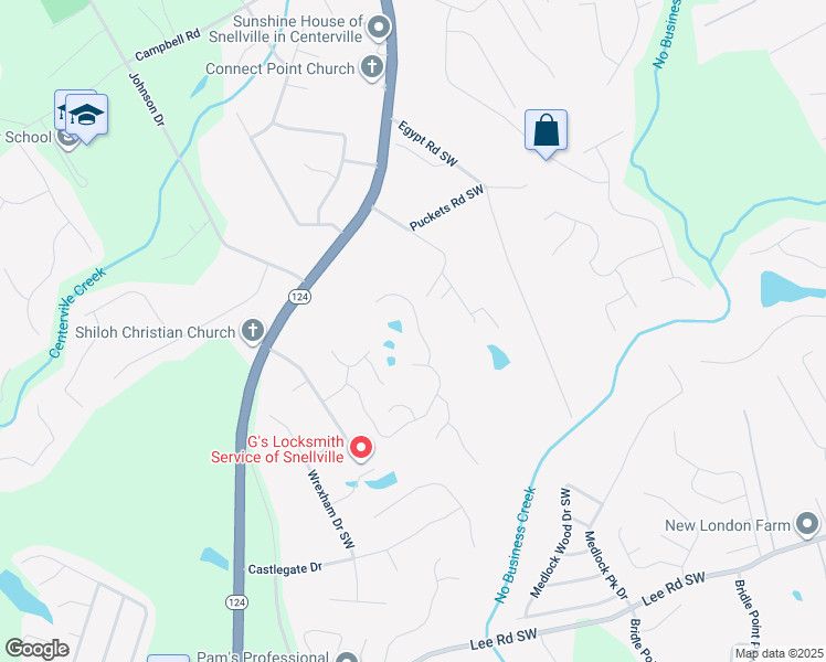map of restaurants, bars, coffee shops, grocery stores, and more near 4095 Waters End Lane in Snellville